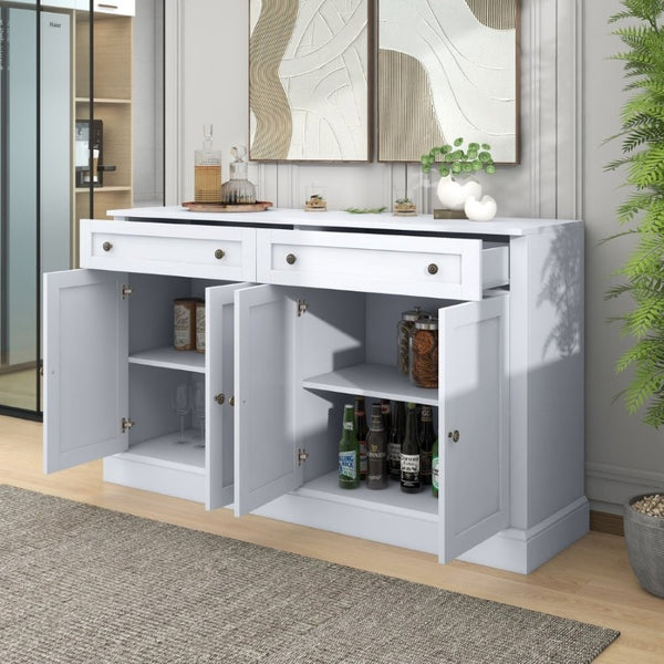 English Elm Trexm Farmhouse Sideboard Buffet with 2 Drawers 4 Doors and Adjustable Shelves White ST000080AAK