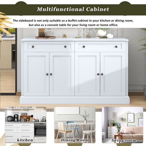 English Elm Trexm Farmhouse Sideboard Buffet with 2 Drawers 4 Doors and Adjustable Shelves White ST000080AAK