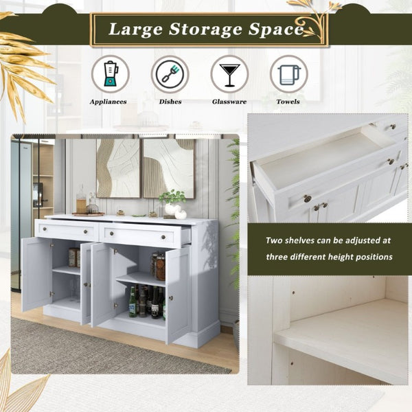 English Elm Trexm Farmhouse Sideboard Buffet with 2 Drawers 4 Doors and Adjustable Shelves White ST000080AAK