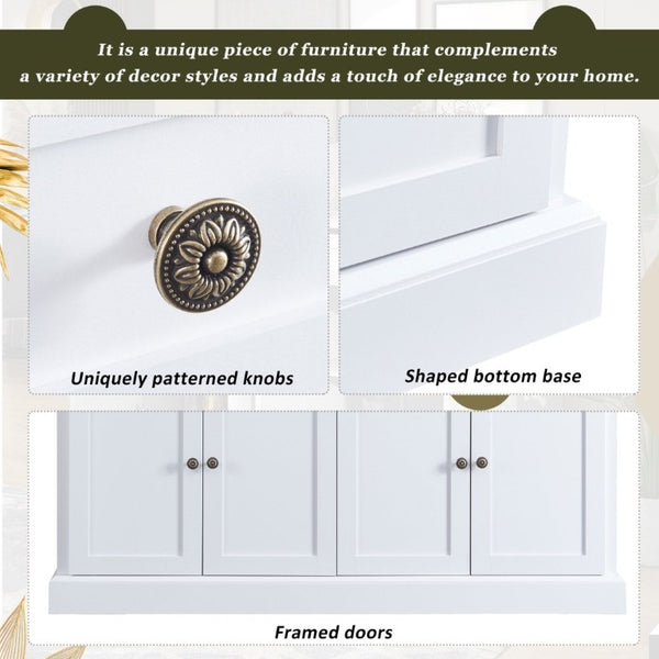 English Elm Trexm Farmhouse Sideboard Buffet with 2 Drawers 4 Doors and Adjustable Shelves White ST000080AAK