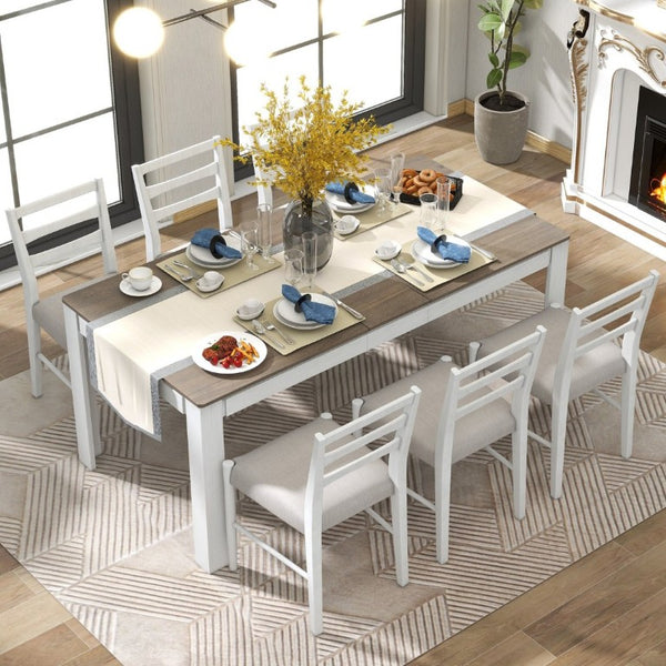 English Elm Trexm Farmhouse Extendable Rubberwood Dining Set with Storage Drawers and Six Upholstered Chairs ST000082AAK-2026