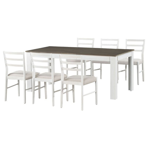 English Elm Trexm Farmhouse Extendable Rubberwood Dining Set with Storage Drawers and Six Upholstered Chairs ST000082AAK-2026