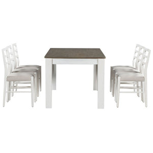 English Elm Trexm Farmhouse Extendable Rubberwood Dining Set with Storage Drawers and Six Upholstered Chairs ST000082AAK-2026