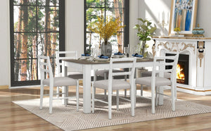 English Elm Trexm Farmhouse Extendable Rubberwood Dining Set with Storage Drawers and Six Upholstered Chairs ST000082AAK-2026