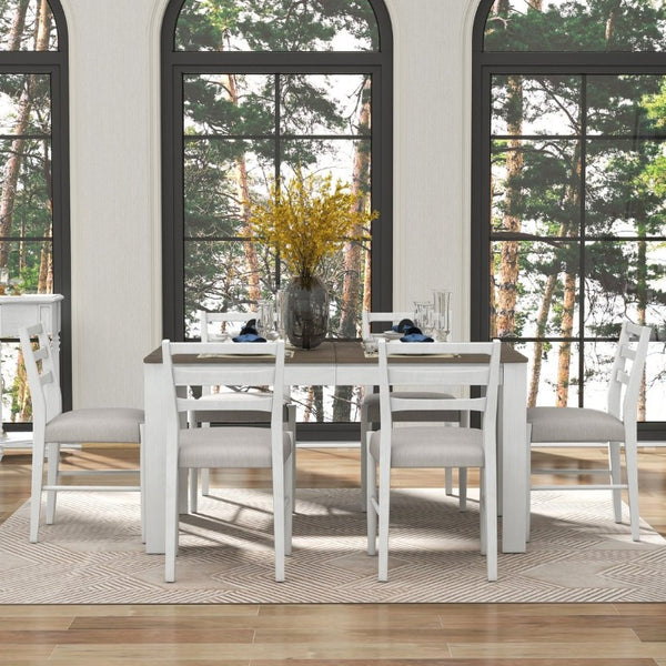 English Elm Trexm Farmhouse Extendable Rubberwood Dining Set with Storage Drawers and Six Upholstered Chairs ST000082AAK-2026