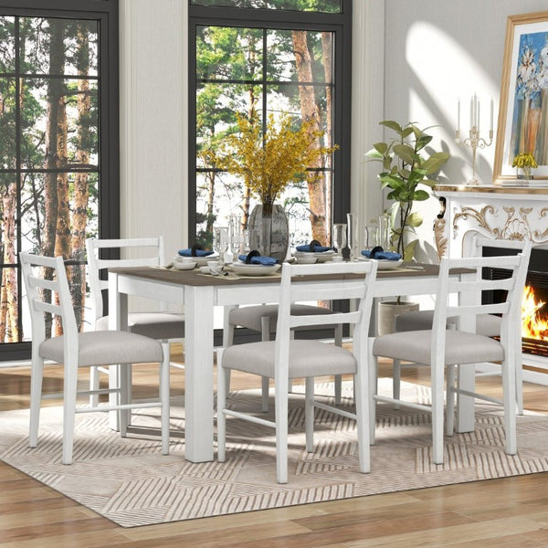English Elm Trexm Farmhouse Extendable Rubberwood Dining Set with Storage Drawers and Six Upholstered Chairs ST000082AAK-2026