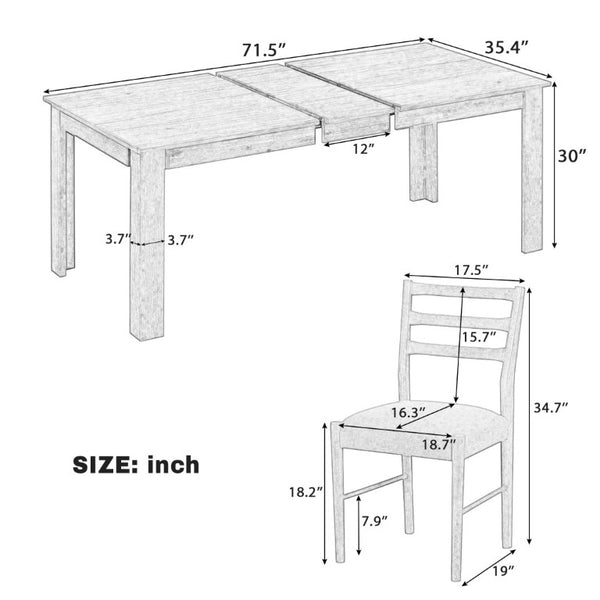 English Elm Trexm Farmhouse Extendable Rubberwood Dining Set with Storage Drawers and Six Upholstered Chairs ST000082AAK-2026