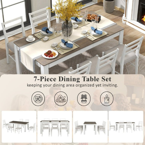 English Elm Trexm Farmhouse Extendable Rubberwood Dining Set with Storage Drawers and Six Upholstered Chairs ST000082AAK-2026