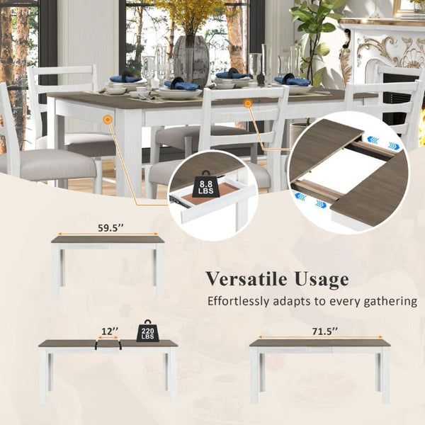 English Elm Trexm Farmhouse Extendable Rubberwood Dining Set with Storage Drawers and Six Upholstered Chairs ST000082AAK-2026