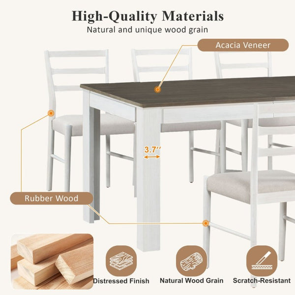 English Elm Trexm Farmhouse Extendable Rubberwood Dining Set with Storage Drawers and Six Upholstered Chairs ST000082AAK-2026