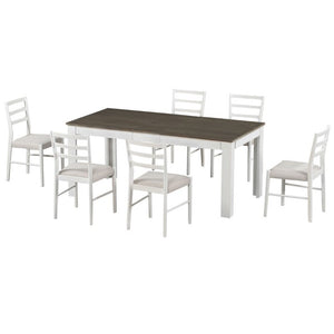 English Elm Trexm Farmhouse Extendable Rubberwood Dining Set with Storage Drawers and Six Upholstered Chairs ST000082AAK-2026