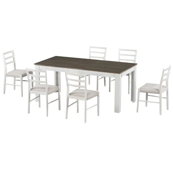English Elm Trexm Farmhouse Extendable Rubberwood Dining Set with Storage Drawers and Six Upholstered Chairs ST000082AAK-2026