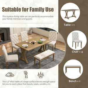 English Elm Trexm Farmhouse 6 Piece Dining Set with Trestle Table Linen Chairs and Bench ST000087AAD--2026