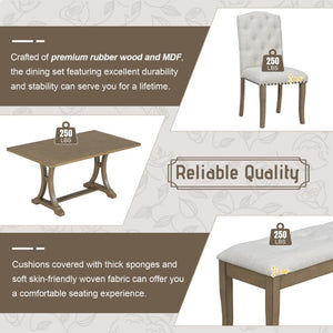 English Elm Trexm Farmhouse 6 Piece Dining Set with Trestle Table Linen Chairs and Bench ST000087AAD--2026