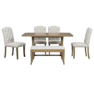 English Elm Trexm Farmhouse 6 Piece Dining Set with Trestle Table Linen Chairs and Bench ST000087AAD--2026