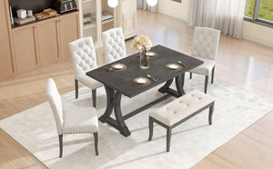 English Elm Trexm Farmhouse Trestle Dining Set Seats Six with Upholstered Chairs and Cushioned Bench ST000087AAE--2026