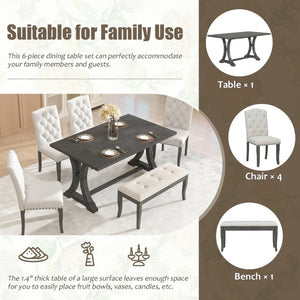 English Elm Trexm Farmhouse Trestle Dining Set Seats Six with Upholstered Chairs and Cushioned Bench ST000087AAE--2026