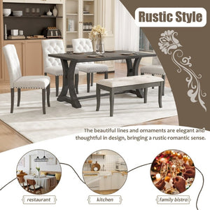 English Elm Trexm Farmhouse Trestle Dining Set Seats Six with Upholstered Chairs and Cushioned Bench ST000087AAE--2026
