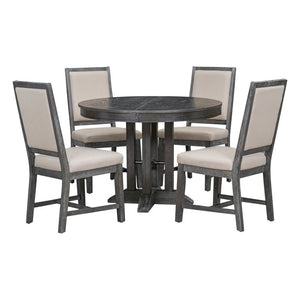English Elm Trexm Extendable Round Farmhouse Dining Set with Oak Veneer Table and Upholstered Chairs ST000090AAB-2026