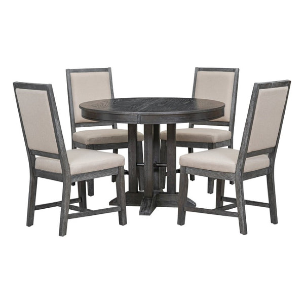 English Elm Trexm Extendable Round Farmhouse Dining Set with Oak Veneer Table and Upholstered Chairs ST000090AAB-2026