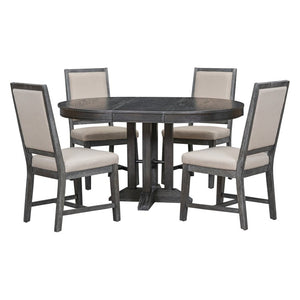 English Elm Trexm Extendable Round Farmhouse Dining Set with Oak Veneer Table and Upholstered Chairs ST000090AAB-2026