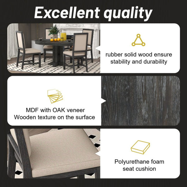 English Elm Trexm Extendable Round Farmhouse Dining Set with Oak Veneer Table and Upholstered Chairs ST000090AAB-2026