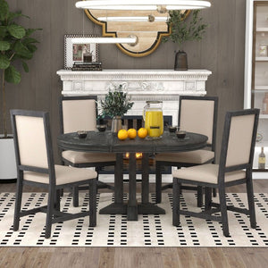 English Elm Trexm Farmhouse Extendable Oak Veneer Dining Set with Four Upholstered Chairs ST000090AAB