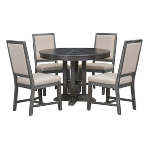 English Elm Trexm Farmhouse Extendable Oak Veneer Dining Set with Four Upholstered Chairs ST000090AAB