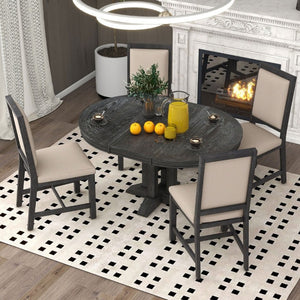 English Elm Trexm Farmhouse Extendable Oak Veneer Dining Set with Four Upholstered Chairs ST000090AAB