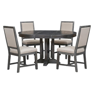 English Elm Trexm Farmhouse Extendable Oak Veneer Dining Set with Four Upholstered Chairs ST000090AAB