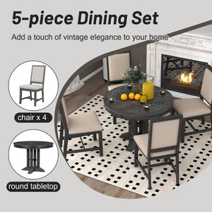 English Elm Trexm Farmhouse Extendable Oak Veneer Dining Set with Four Upholstered Chairs ST000090AAB