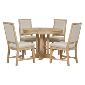 English Elm Trexm Extendable Farmhouse Dining Set Oak Veneer Round Table with 4 Padded Chairs Natural Wood Wash ST000090AAE-2026