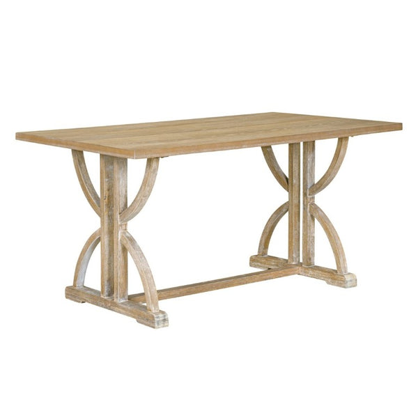 English Elm Trexm 6 Piece Farmhouse Dining Set Ash Veneer Table Tufted Chairs and Bench Natural Wood Wash ST000099AAD