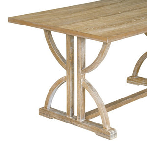 English Elm Trexm 6 Piece Farmhouse Dining Set Ash Veneer Table Tufted Chairs and Bench Natural Wood Wash ST000099AAD