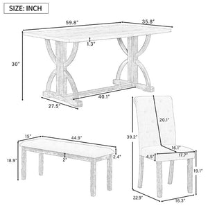 English Elm Trexm 6 Piece Farmhouse Dining Set Ash Veneer Table Tufted Chairs and Bench Natural Wood Wash ST000099AAD