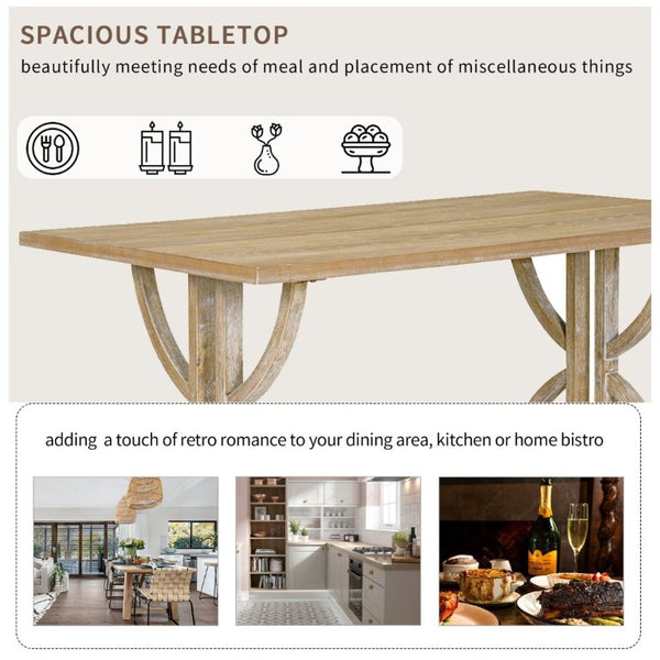 English Elm Trexm 6 Piece Farmhouse Dining Set Ash Veneer Table Tufted Chairs and Bench Natural Wood Wash ST000099AAD