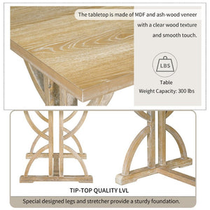 English Elm Trexm 6 Piece Farmhouse Dining Set Ash Veneer Table Tufted Chairs and Bench Natural Wood Wash ST000099AAD