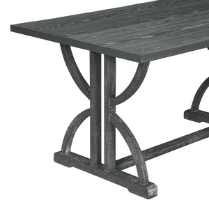 English Elm Trexm 6 Piece Farmhouse Dining Set Ash Veneer Table Tufted Chairs and Bench Gray Wash ST000099AAE