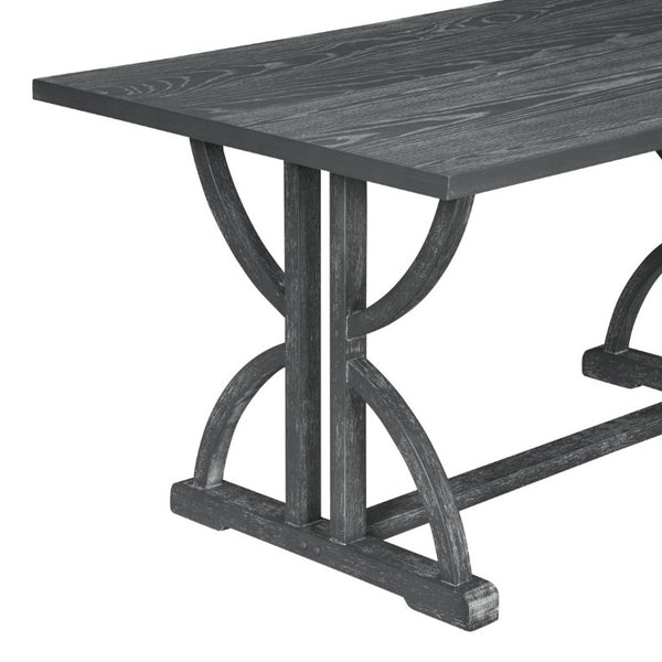English Elm Trexm 6 Piece Farmhouse Dining Set Ash Veneer Table Tufted Chairs and Bench Gray Wash ST000099AAE