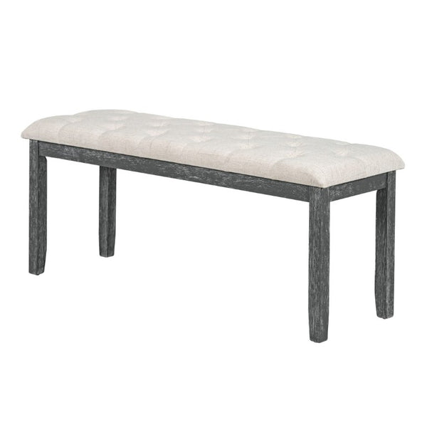 English Elm Trexm 6 Piece Farmhouse Dining Set Ash Veneer Table Tufted Chairs and Bench Gray Wash ST000099AAE