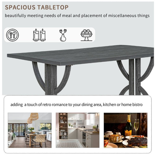 English Elm Trexm 6 Piece Farmhouse Dining Set Ash Veneer Table Tufted Chairs and Bench Gray Wash ST000099AAE