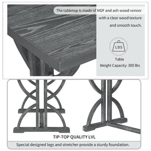 English Elm Trexm 6 Piece Farmhouse Dining Set Ash Veneer Table Tufted Chairs and Bench Gray Wash ST000099AAE