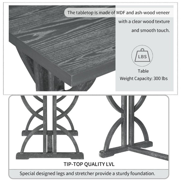 English Elm Trexm 6 Piece Farmhouse Dining Set Ash Veneer Table Tufted Chairs and Bench Gray Wash ST000099AAE