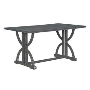 English Elm Trexm 6 Piece Farmhouse Dining Set Ash Veneer Table Tufted Chairs and Bench Gray Wash ST000099AAE