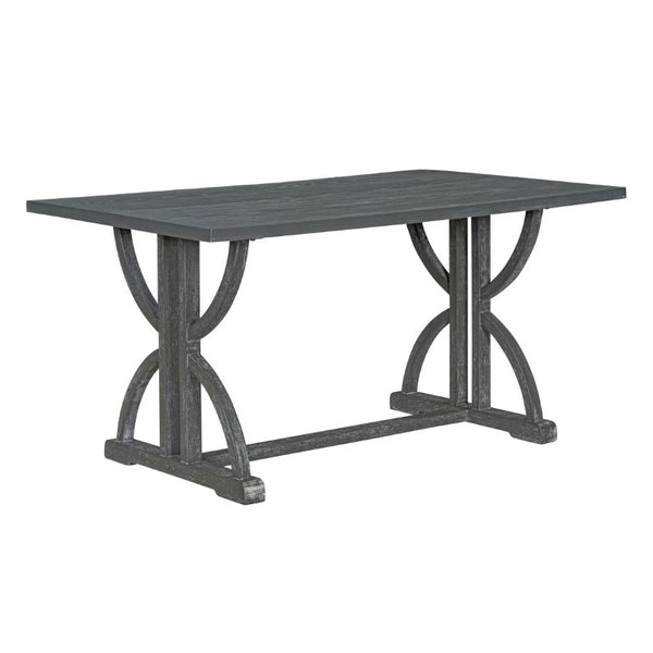 English Elm Trexm 6 Piece Farmhouse Dining Set Ash Veneer Table Tufted Chairs and Bench Gray Wash ST000099AAE