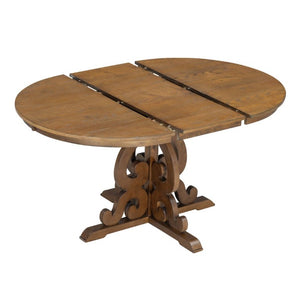 English Elm Trexm Retro 5 Piece Extendable Dining Set with Carved Legs and Linen Upholstered Chairs Walnut ST000114AAD