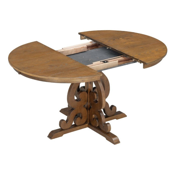 English Elm Trexm Retro 5 Piece Extendable Dining Set with Carved Legs and Linen Upholstered Chairs Walnut ST000114AAD