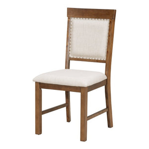 English Elm Trexm Retro 5 Piece Extendable Dining Set with Carved Legs and Linen Upholstered Chairs Walnut ST000114AAD