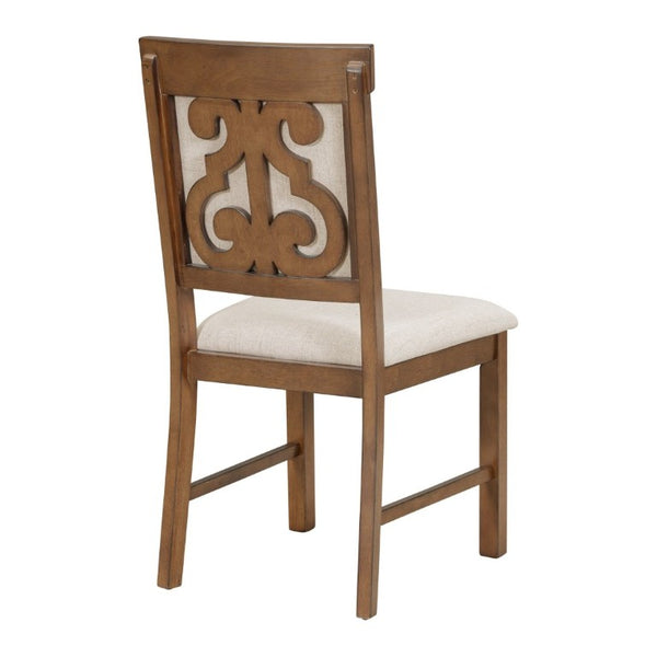 English Elm Trexm Retro 5 Piece Extendable Dining Set with Carved Legs and Linen Upholstered Chairs Walnut ST000114AAD