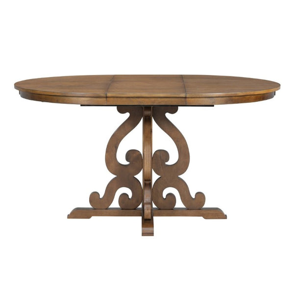 English Elm Trexm Retro 5 Piece Extendable Dining Set with Carved Legs and Linen Upholstered Chairs Walnut ST000114AAD